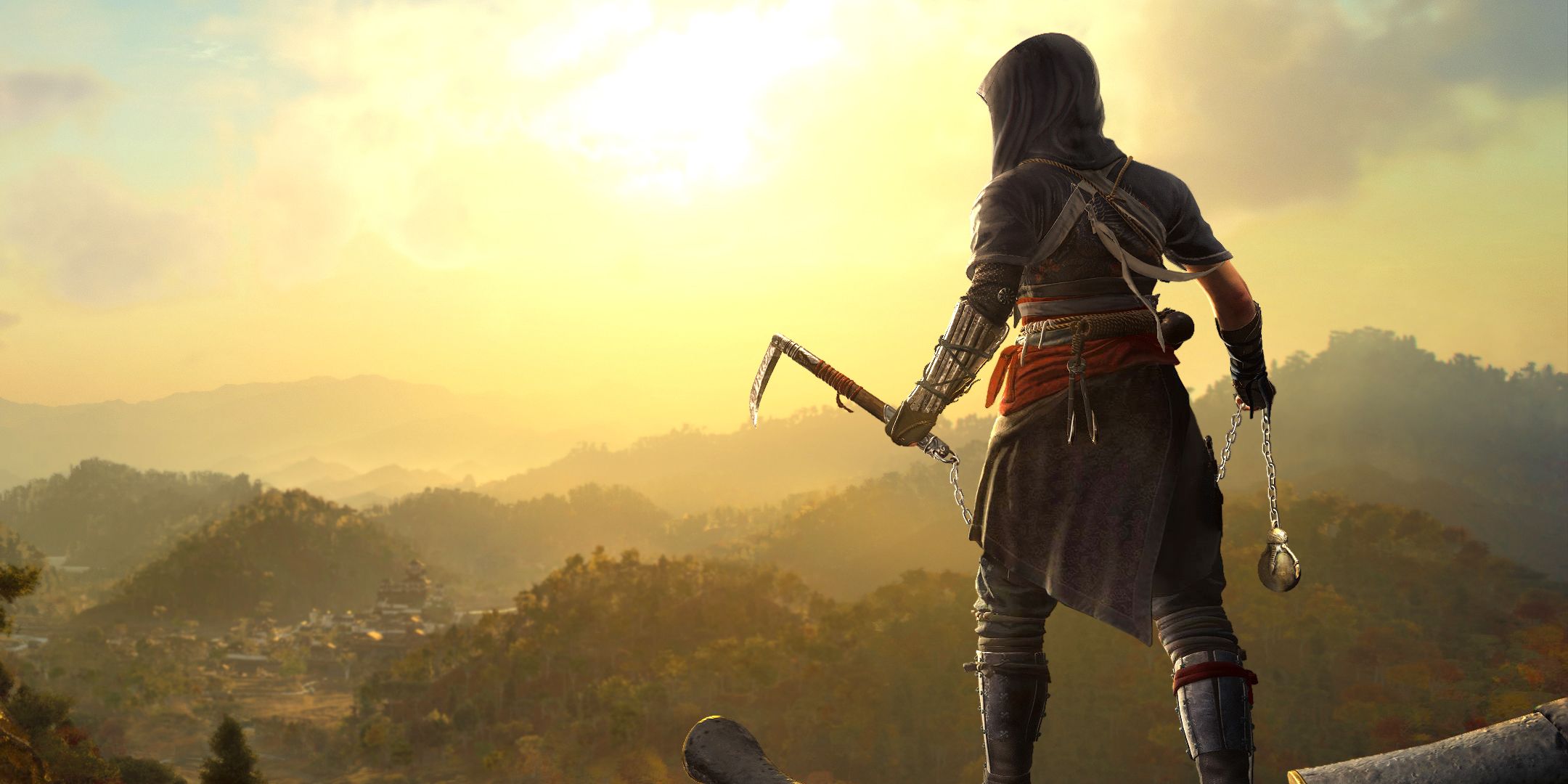 Assassin's Creed Shadows Naoe looking out over the horizon.