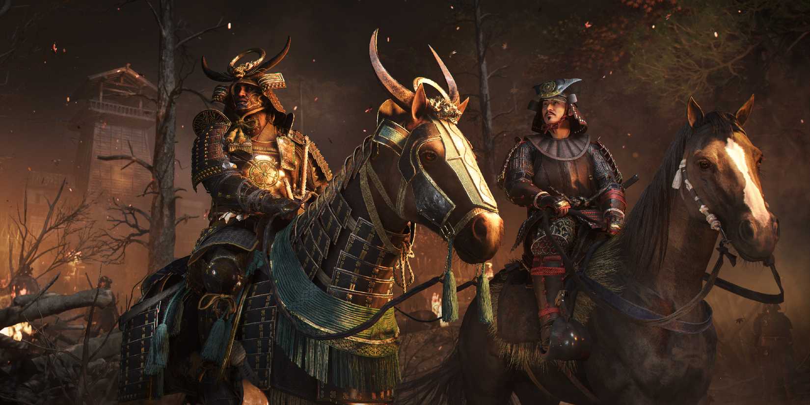 Assassin's Creed Shadows Yasuke and Nobunaga on horseback.