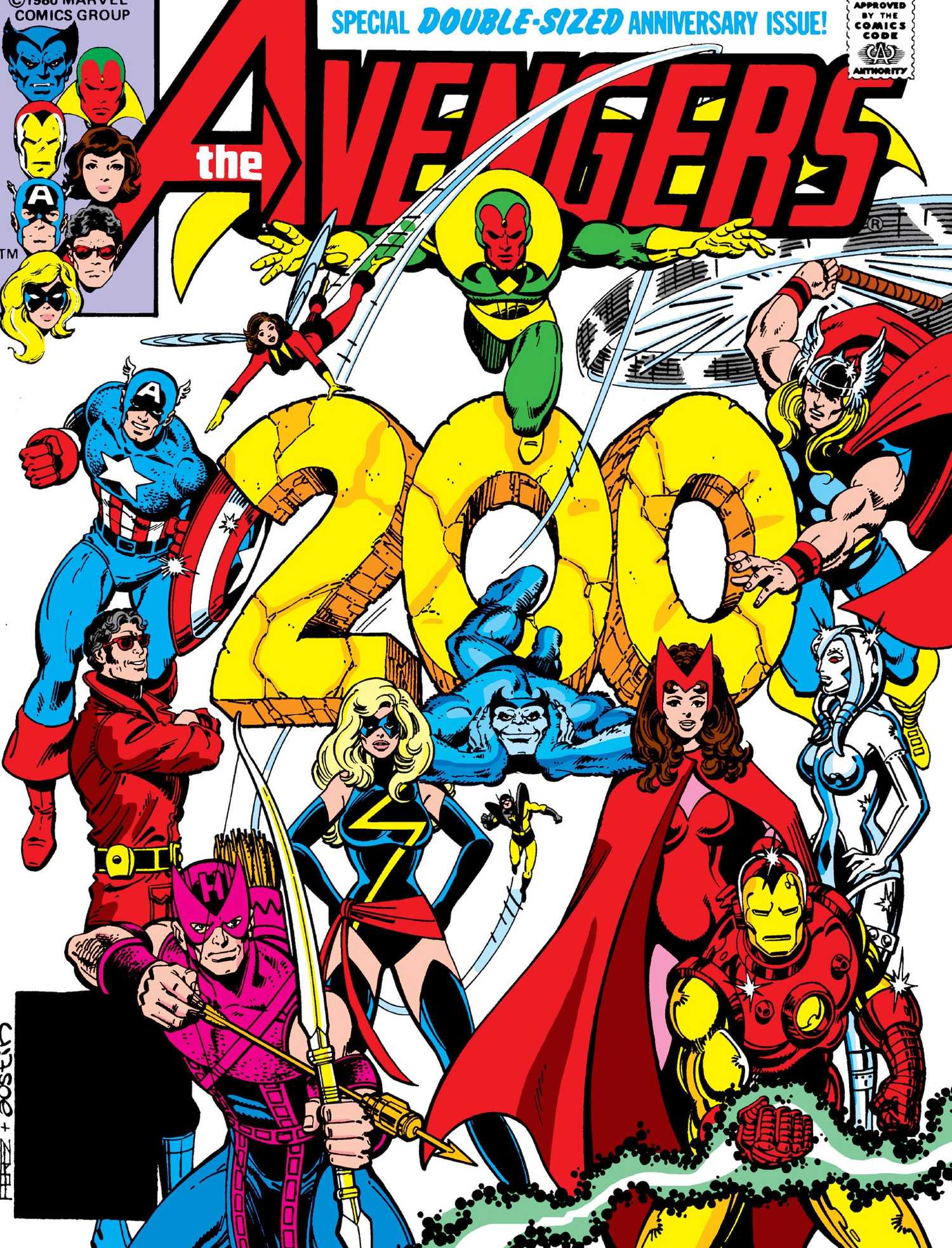 The Avengers gather around a large 200