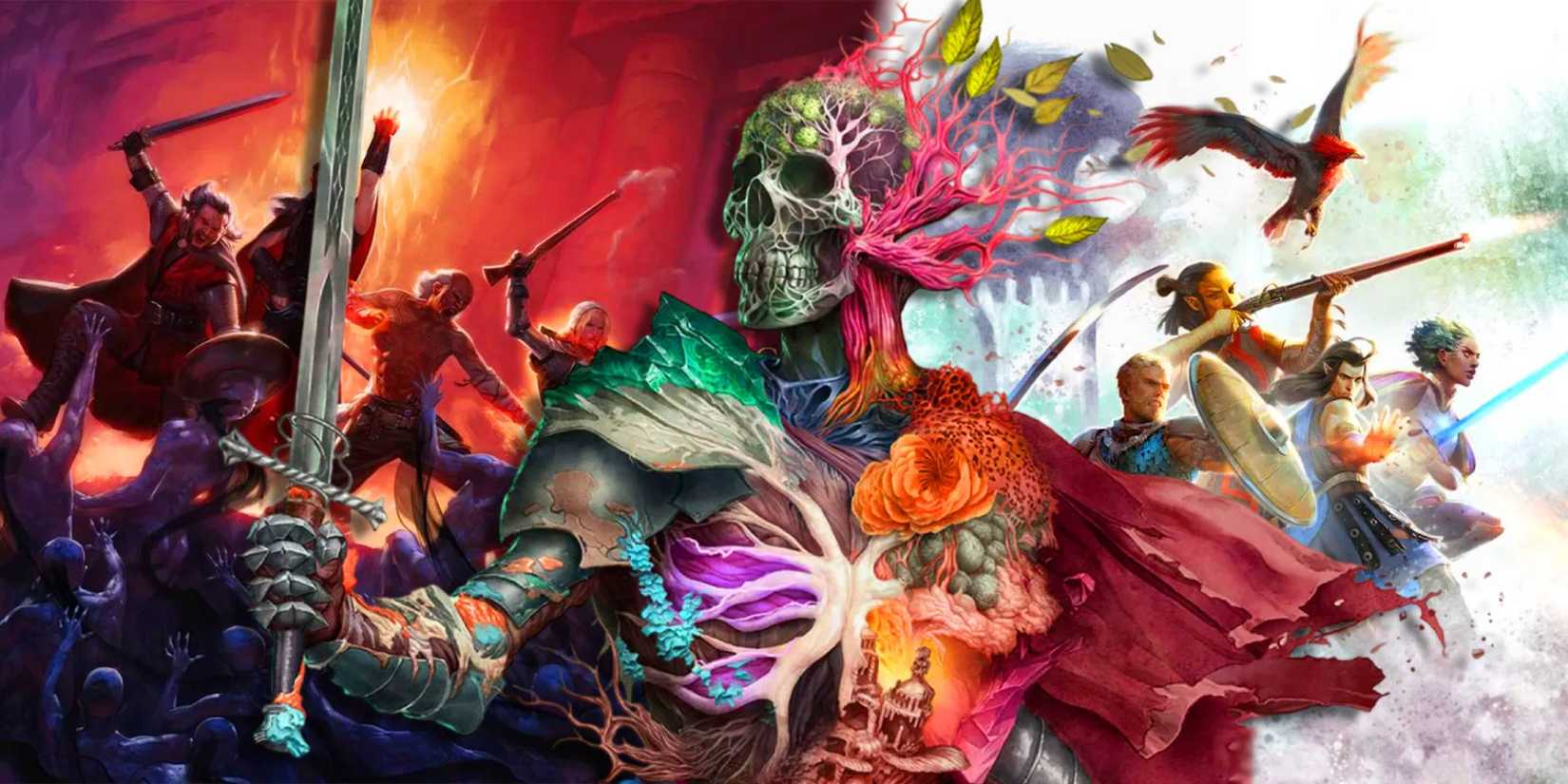 A skeleton from Avowed over Pillars of Eternity gameplay.