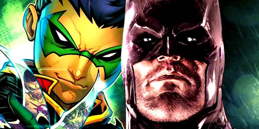 Batman and Damian Wayne look at the camera wearing their DC Comics suits