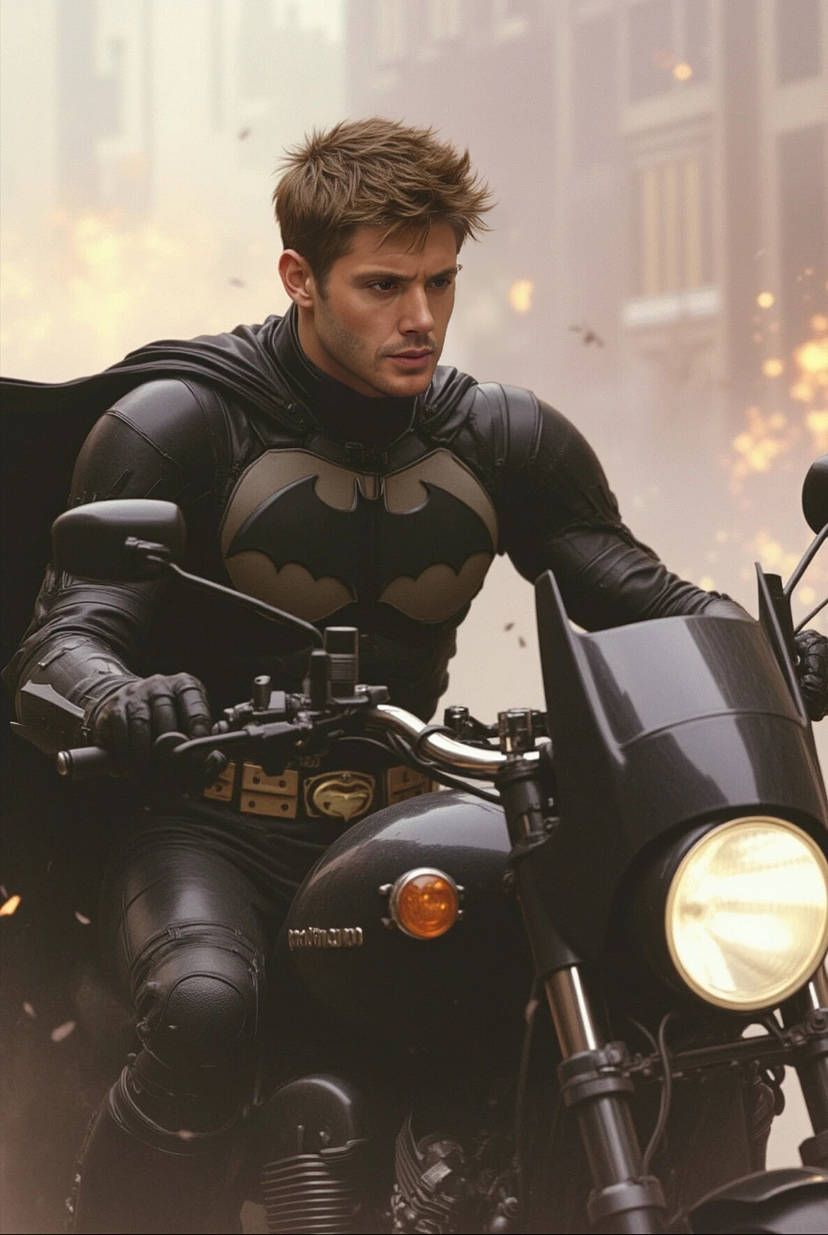 Jensen Ackles suited up as Batman on his Batcycle