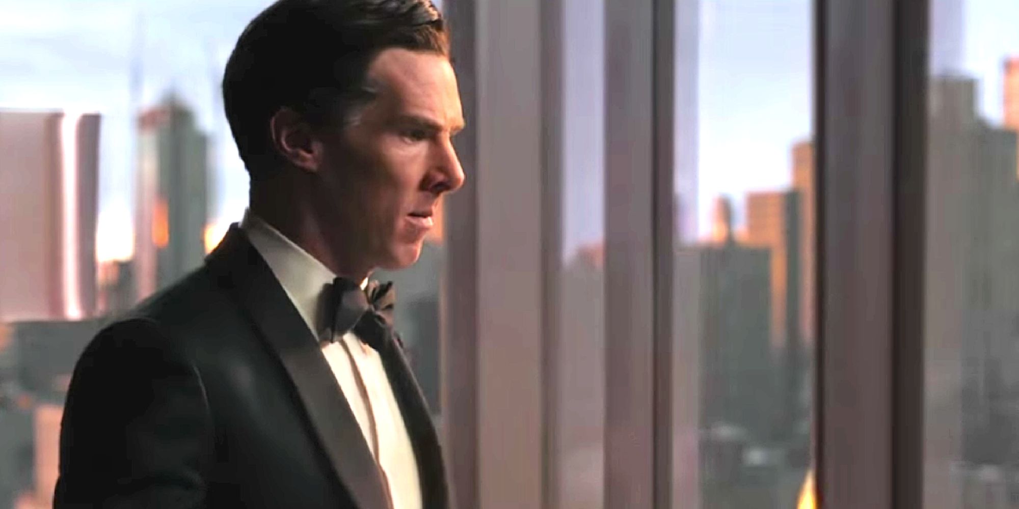 Benedict Cumberbatch wears a tuxedo as Stephen Strange before the accident in Doctor Strange