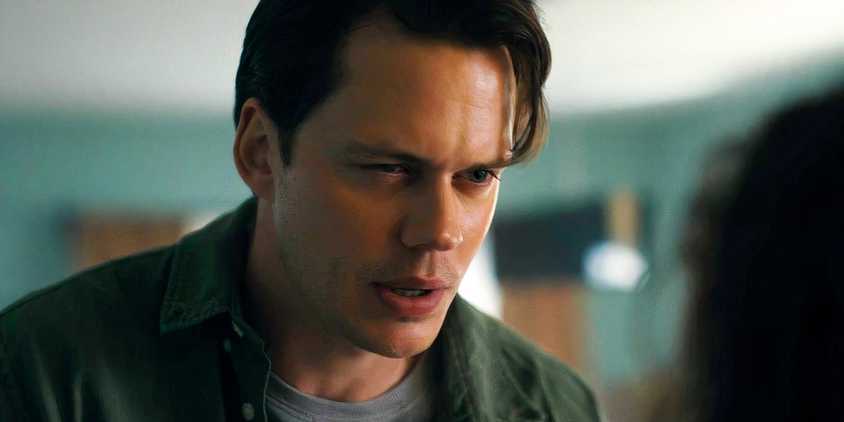 Bill Skarsgard looking concerned in Barbarian