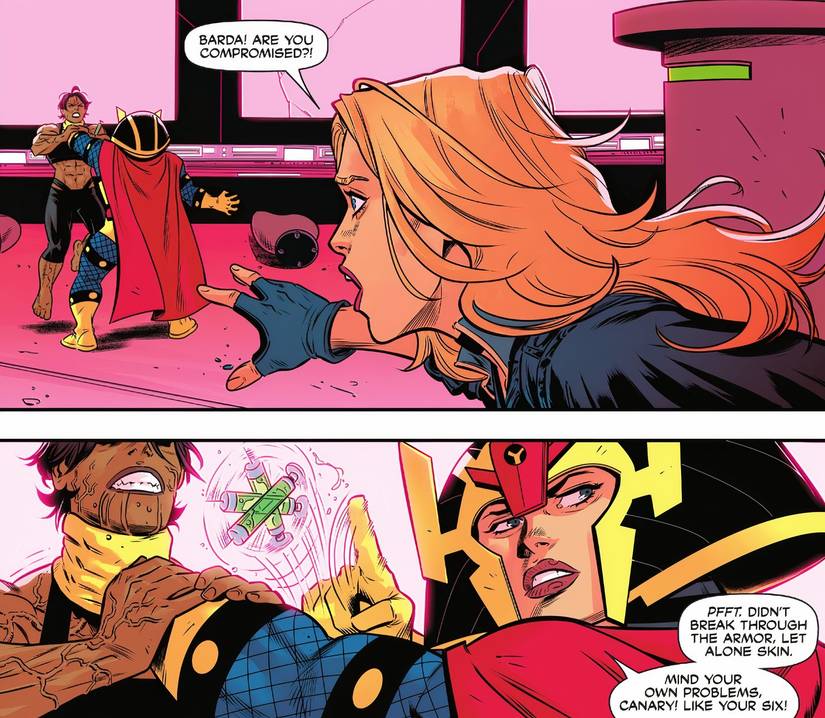 Birds of Prey 17 Big Barda isn't affected by the needle she's injected with due to her armor and durable skin