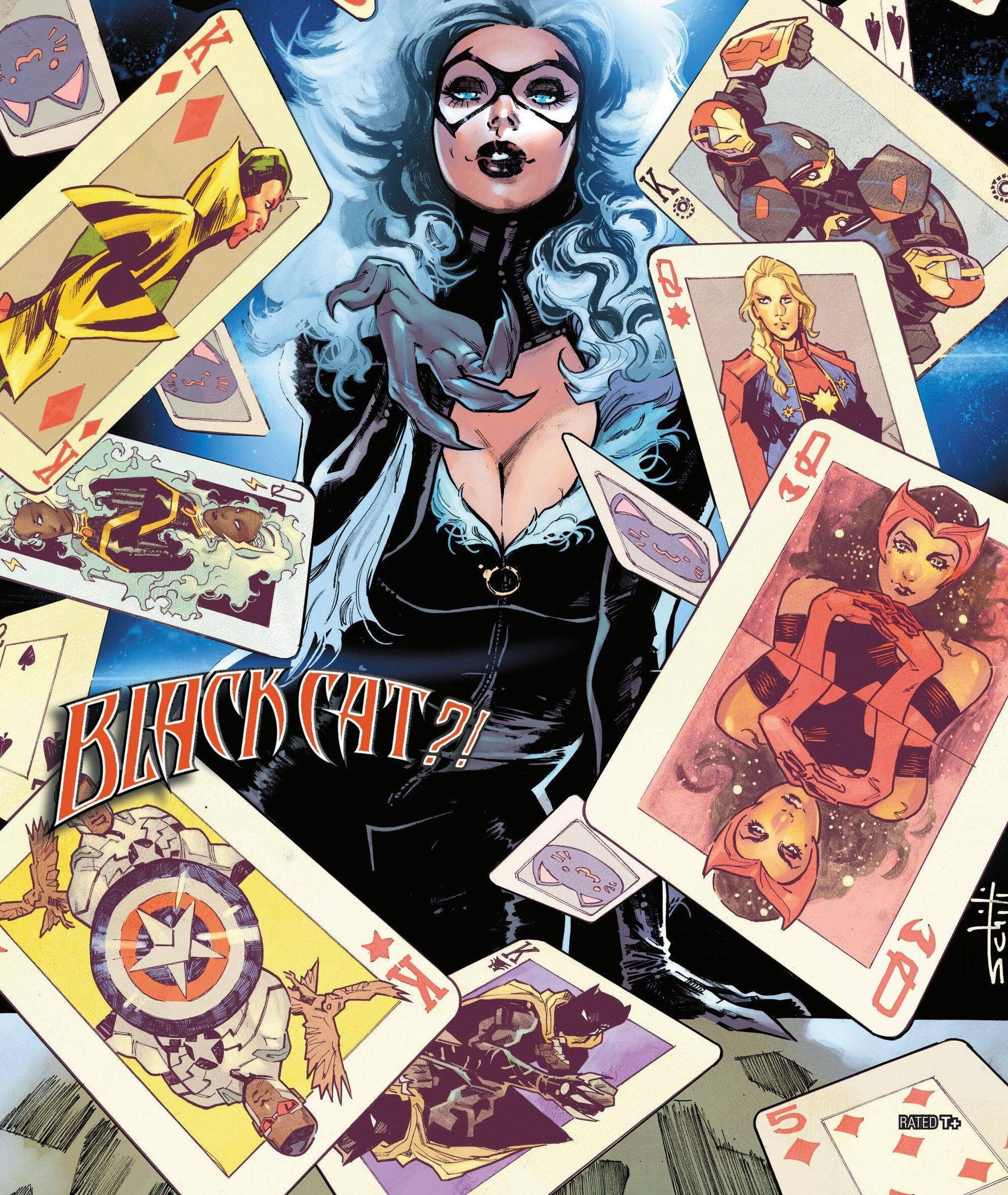 Bande dessinée : Black Cat lance des cartes à jouer Avengers.