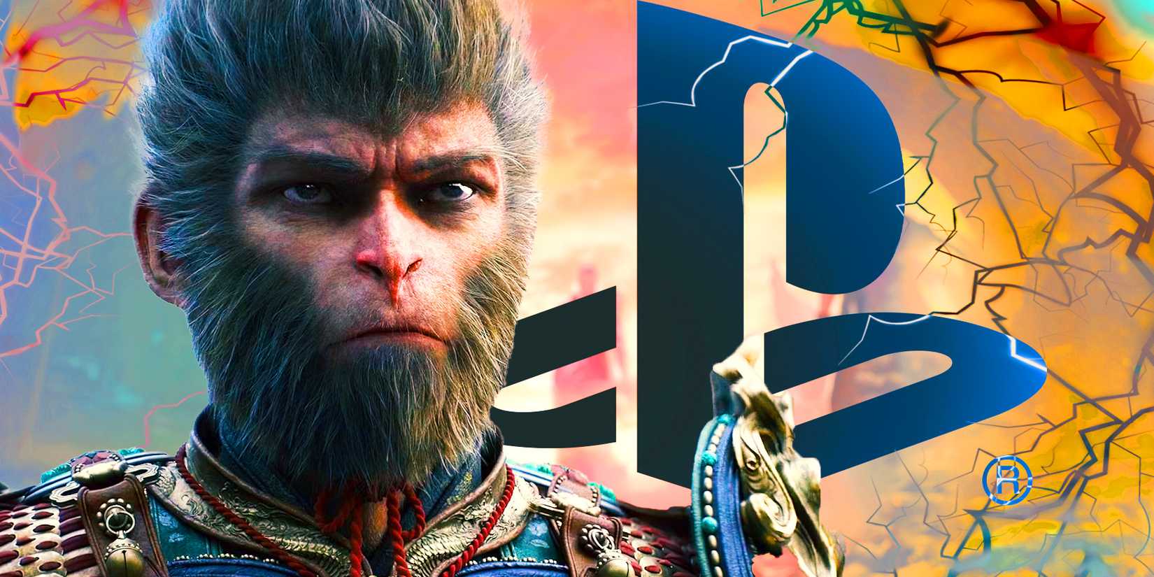 Son Wukong from Black Myth: Wukong looking stern next to the PlayStation Logo.
