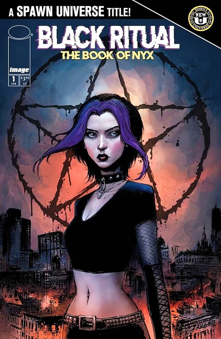 Black Ritual The Book OfNyx #1 cover, the character standing in front of a pentagram