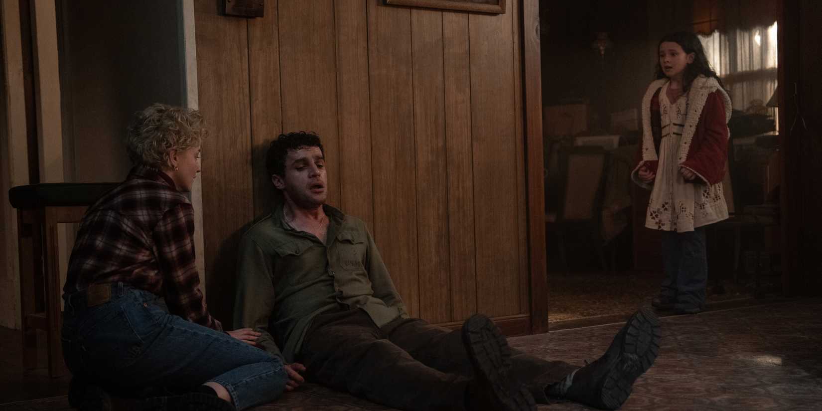 Blake collapsed against a wall with Charlotte on his left and Ginger standing on his right