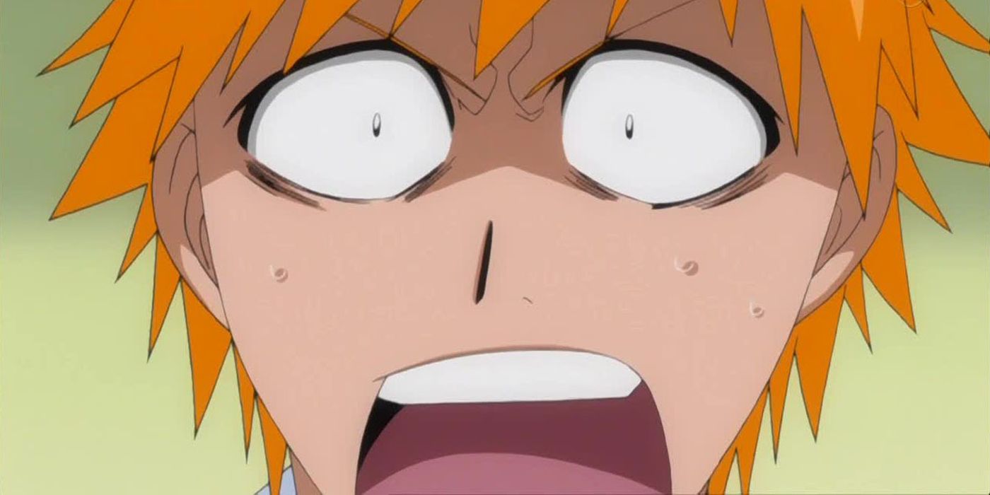 A shocked-looking Ichigo, with his mouth open and eyes wide.