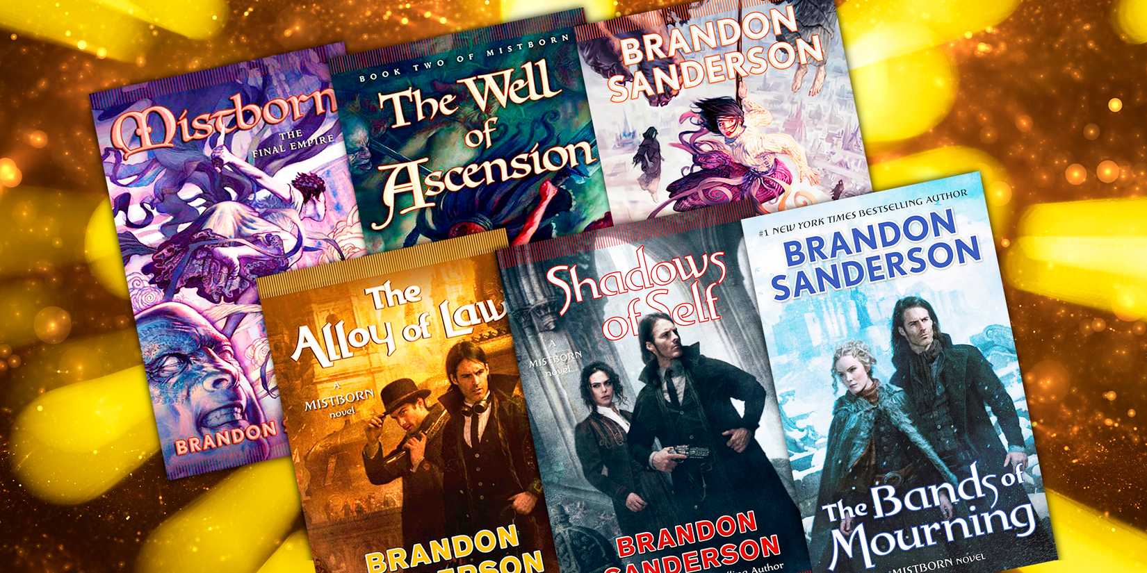 book covers from Mistborn eras 1 and 2