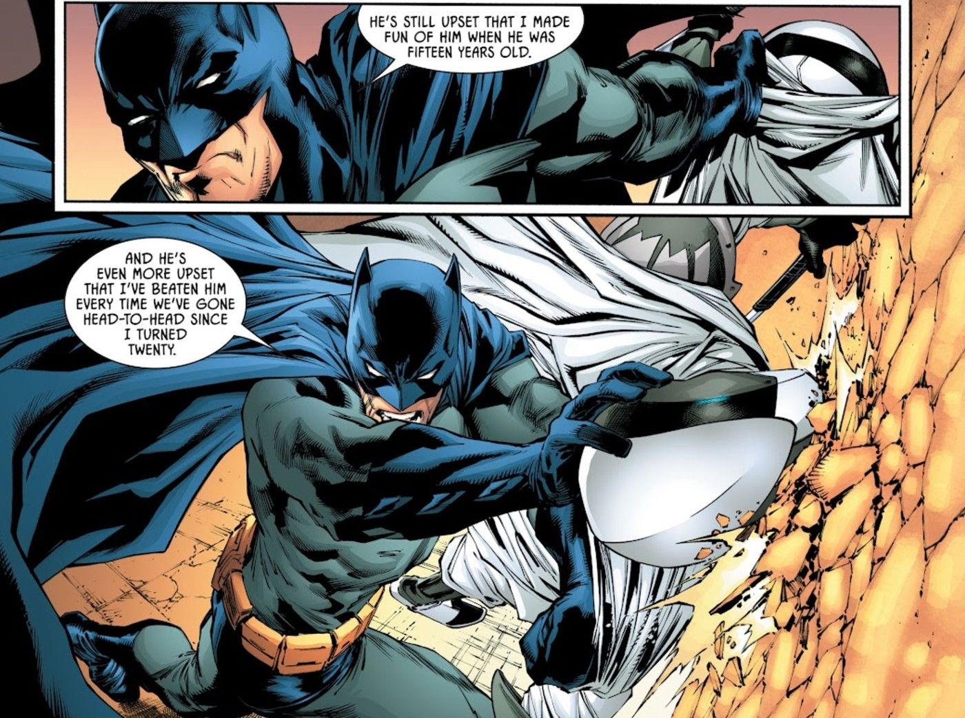 Comic book panels: Bruce Wayne berates Ghost-Maker to Oracle in his headset in Batman #103