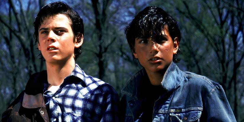 C Thomas Howell and Ralph Macchio looking nervous in The Outsiders