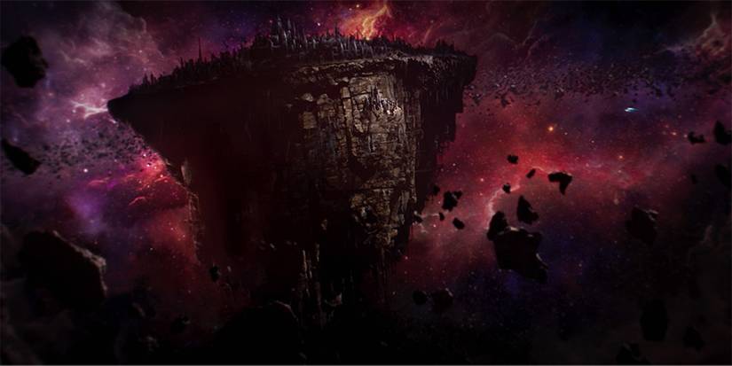 A chunk of the ruined planet Cadia from Warhammer 40K
