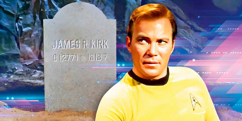 Captain Kirk from 1960s Star Trek and James R. KIrk tombstone