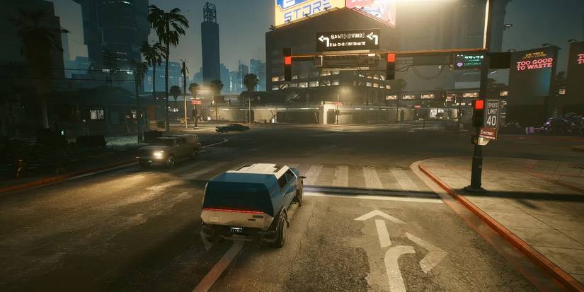 Car At A Traffic Light In Cyberpunk 2077.