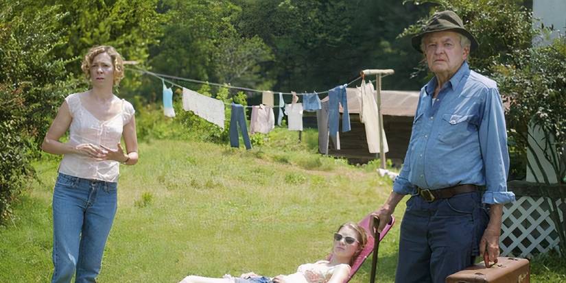 Carrie Preston alongside other cast members in front of a clothesline in That Evening Sun