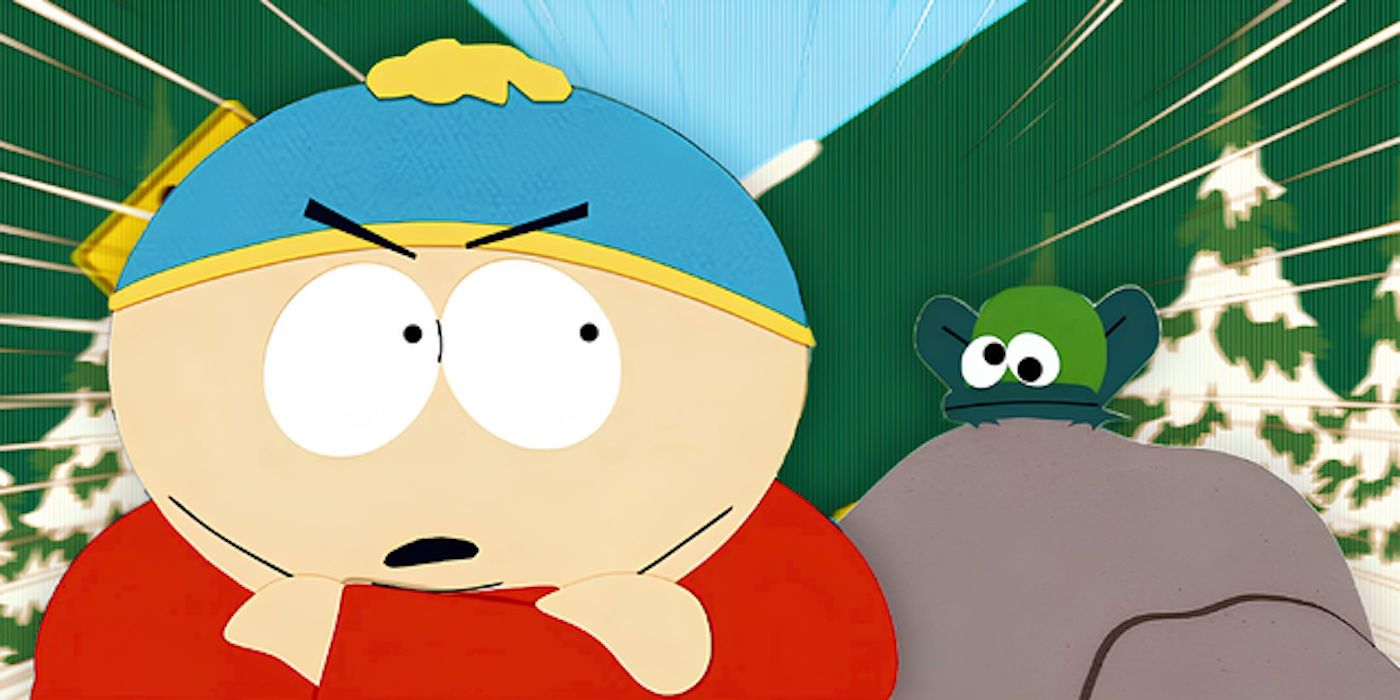 Cartman beside a fake frog in South Park
