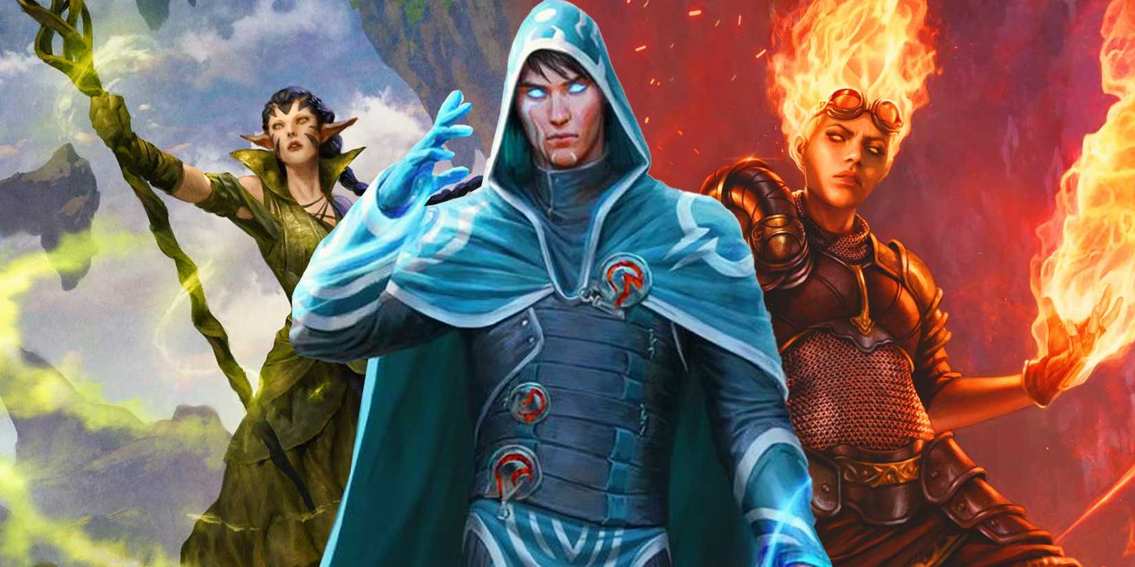 Chandra, Jace and Nissa from Magic the Gathering.