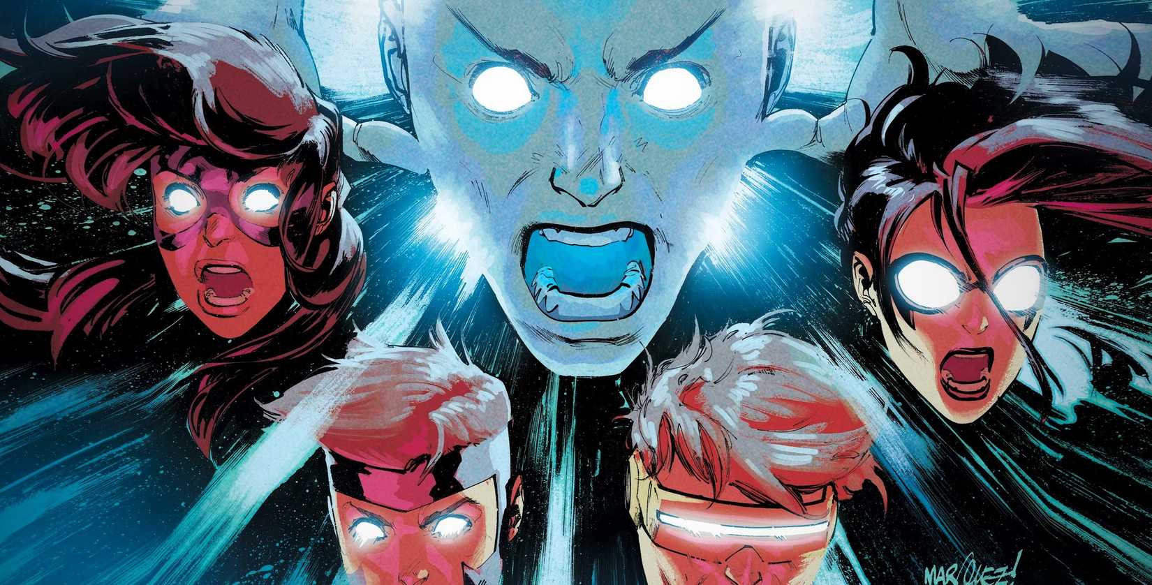 Charles Xavier Screaming with X-Men Glowing Eyes in Comic Art