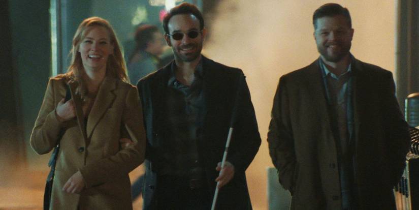 Matt Murdock laughing with Foggy and Karen in Daredevil Born Again