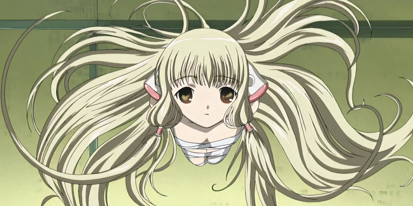 Chi floating and looking forward at Chobits.