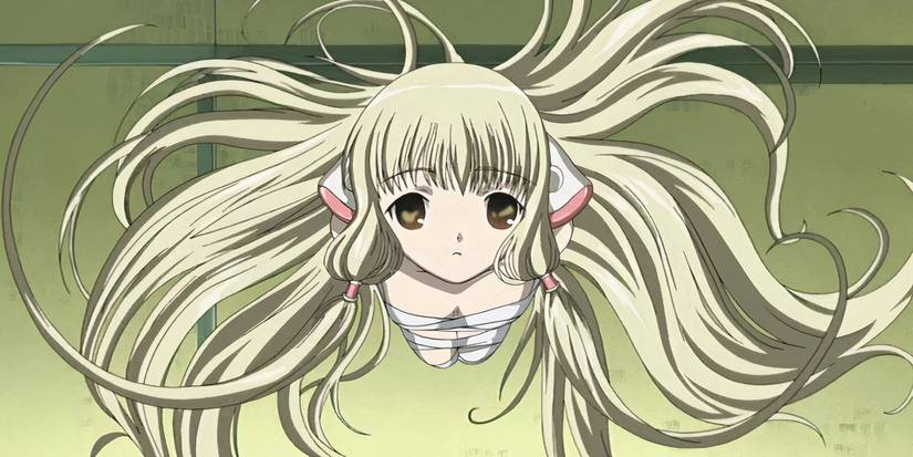 Chi floating and looking straight ahead in Chobits.