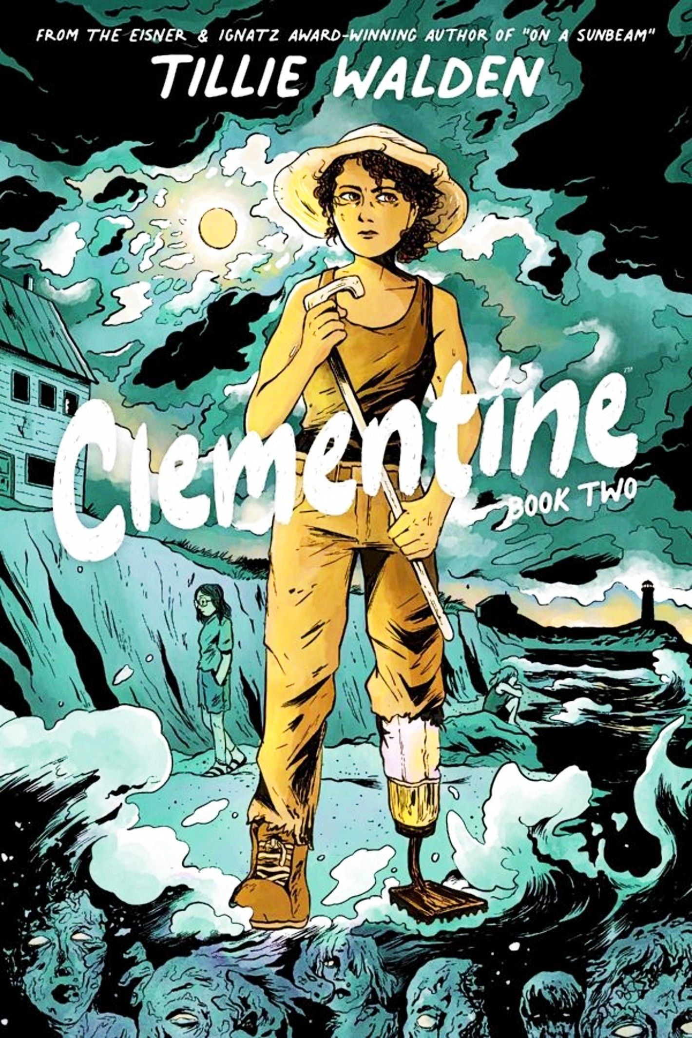 Clementine Book 2 cover, Clementine standing on the beach as zombies appear beneath the waves