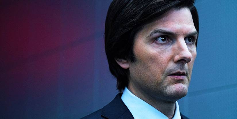Close up of Mark's face in a red-lit hallway in Severance season 2