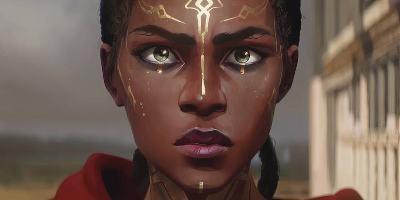 Close-up of Mel looking stoic in League of Legends' "Welcome to Noxus" trailer