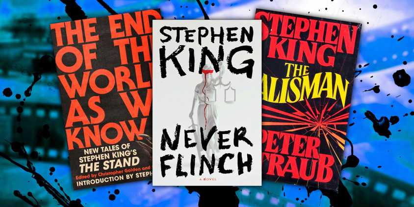 The covers of Never Flinch, The End of the World As We Know It, and The Talisman