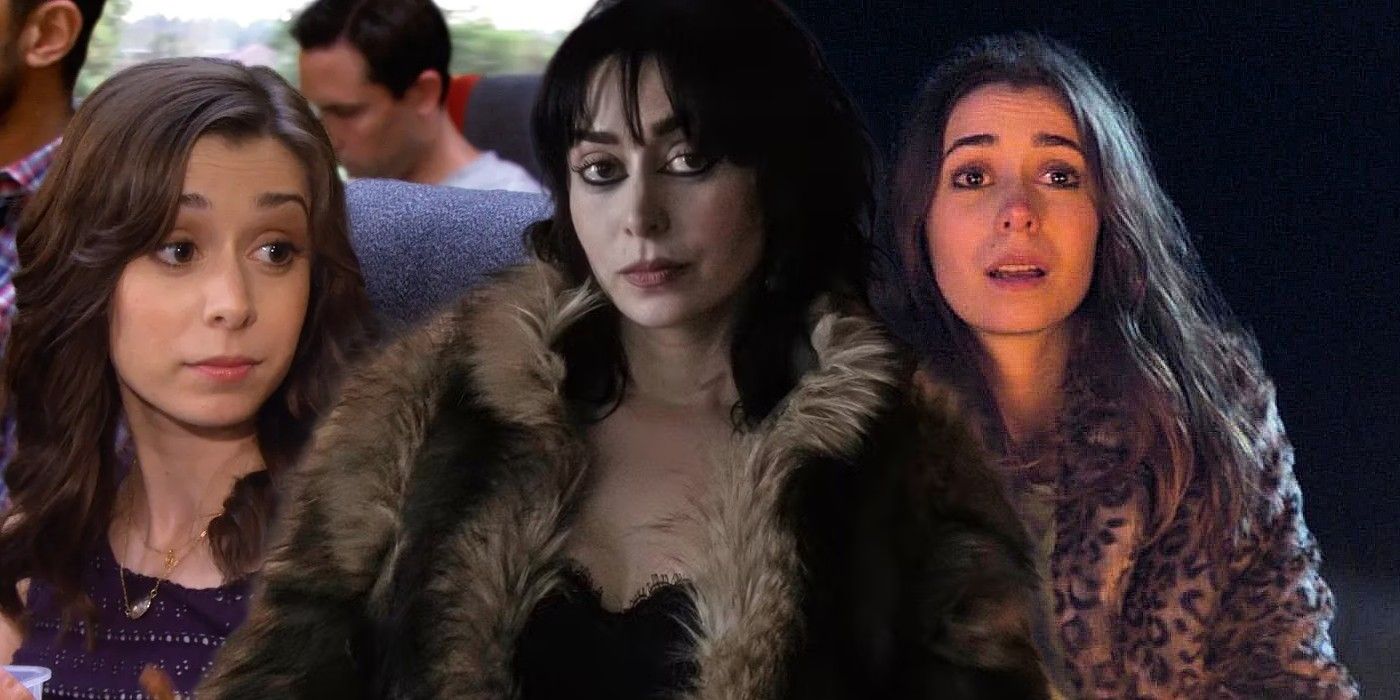 Collage of Cristin Milioti in How I Met Your Mother, The Penguin and Palm Springs