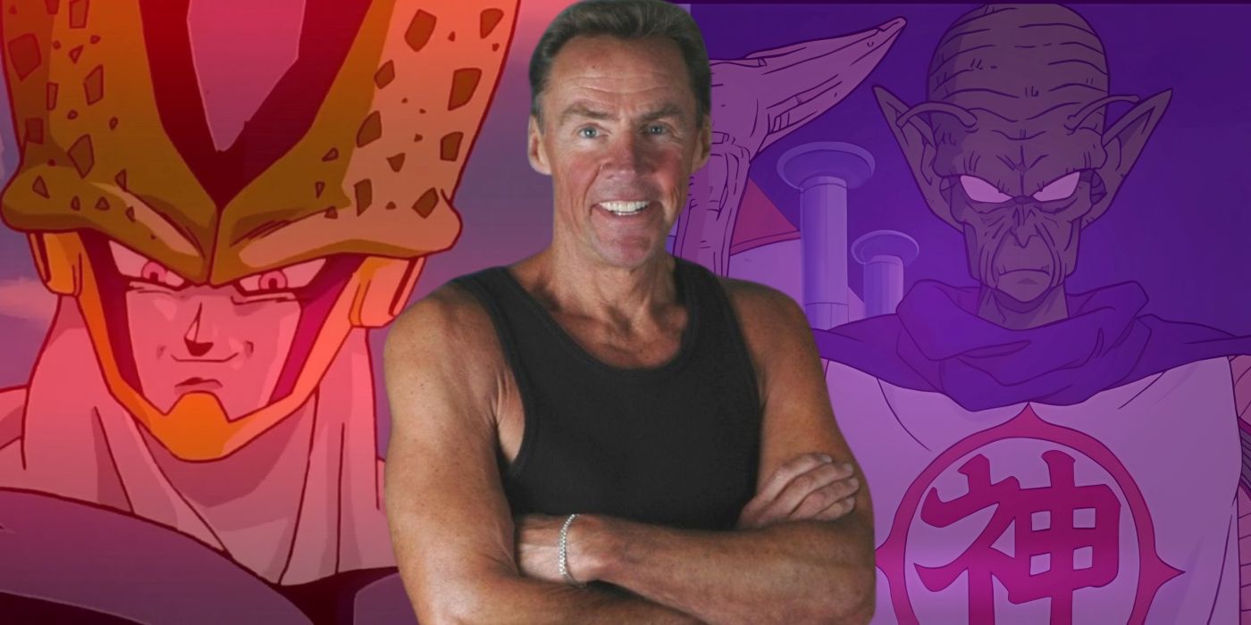 Dale Wilson standing with his arms crossed. Behind him, Cell and Kami, two of his characters, can be seen.