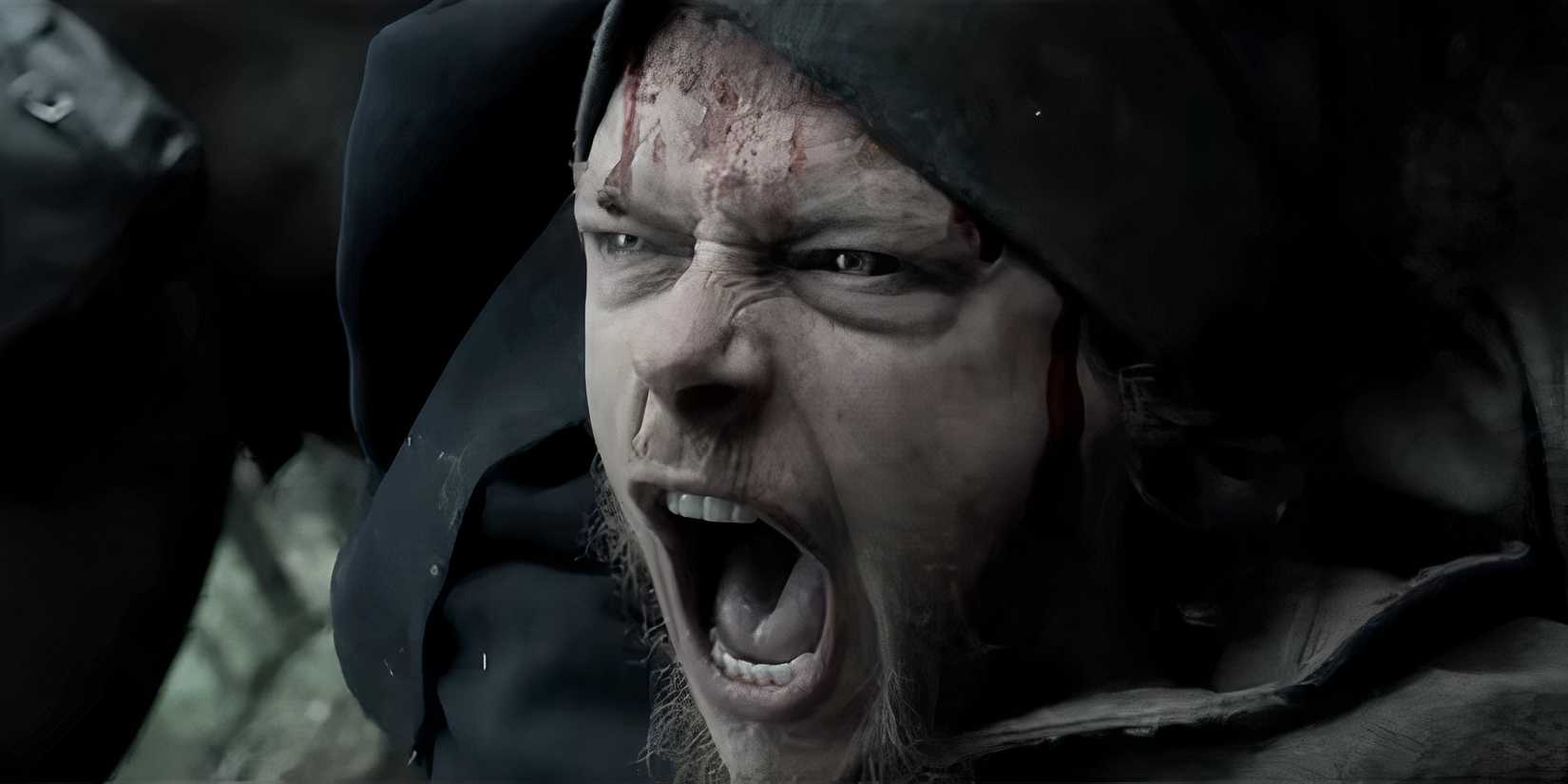 Dane DeHaan's Jacob screaming while being held back in American Primeval