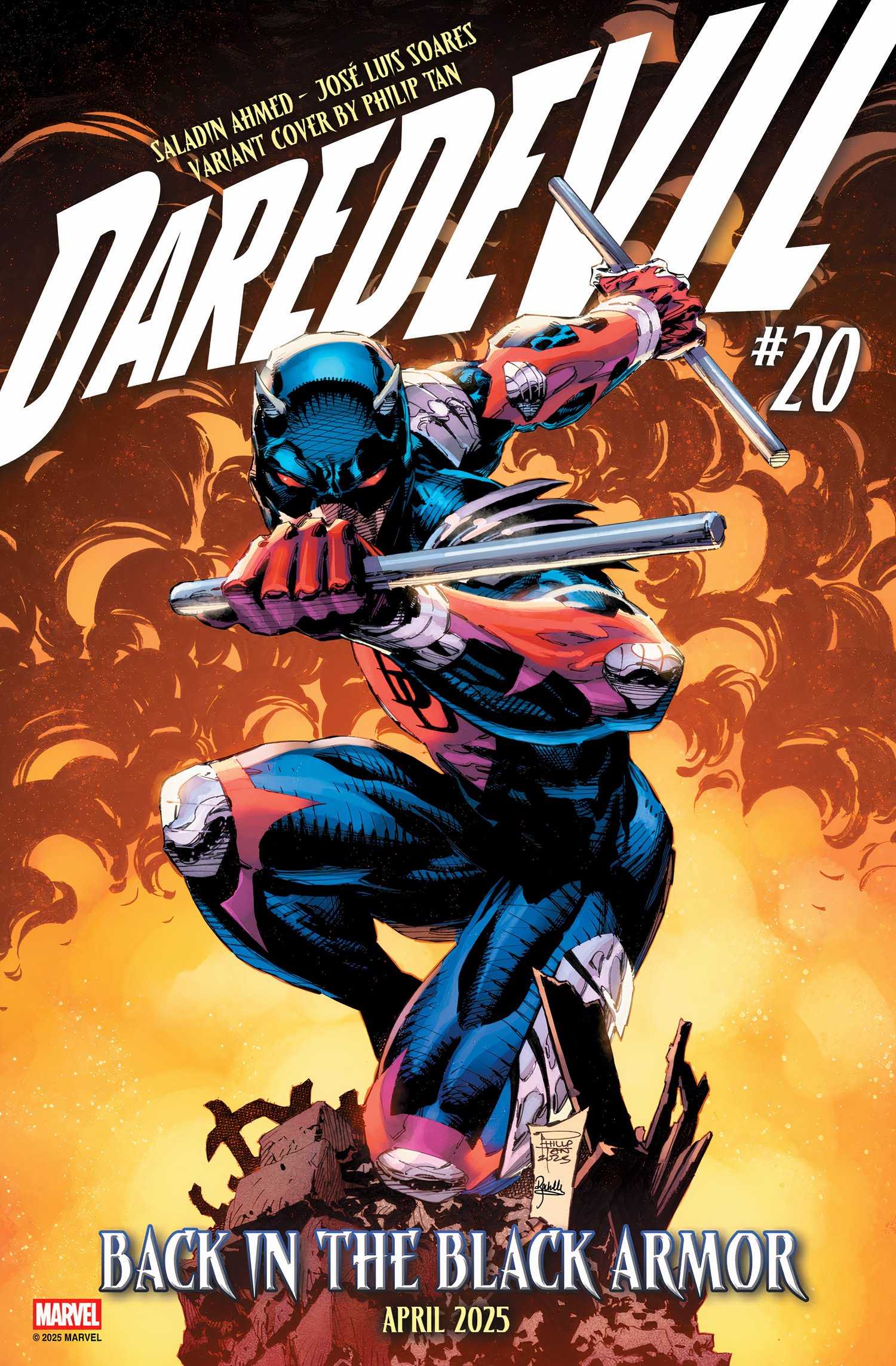 Daredevil in Black Armor Among Flames Marvel