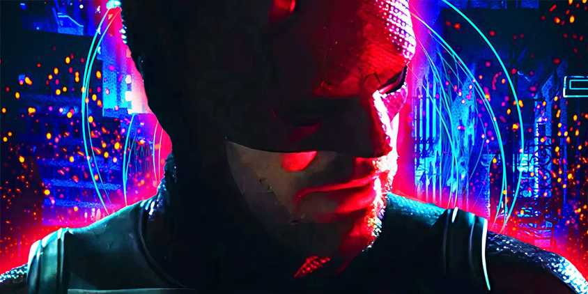 Daredevil in Born Again with a blue background