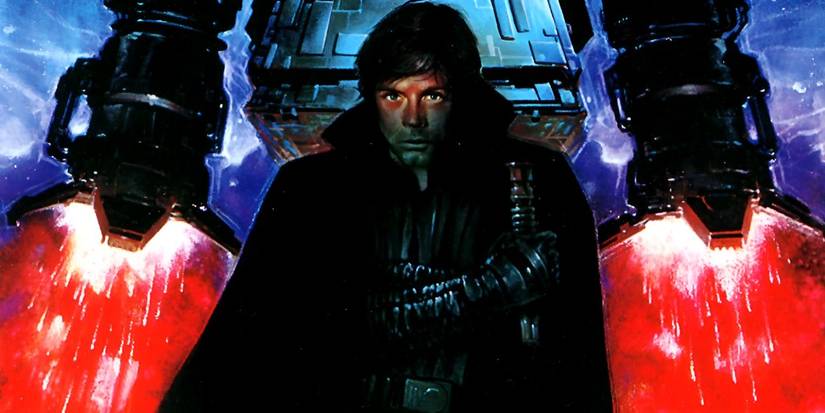 Luke Skywalker kneels in front of a star ship