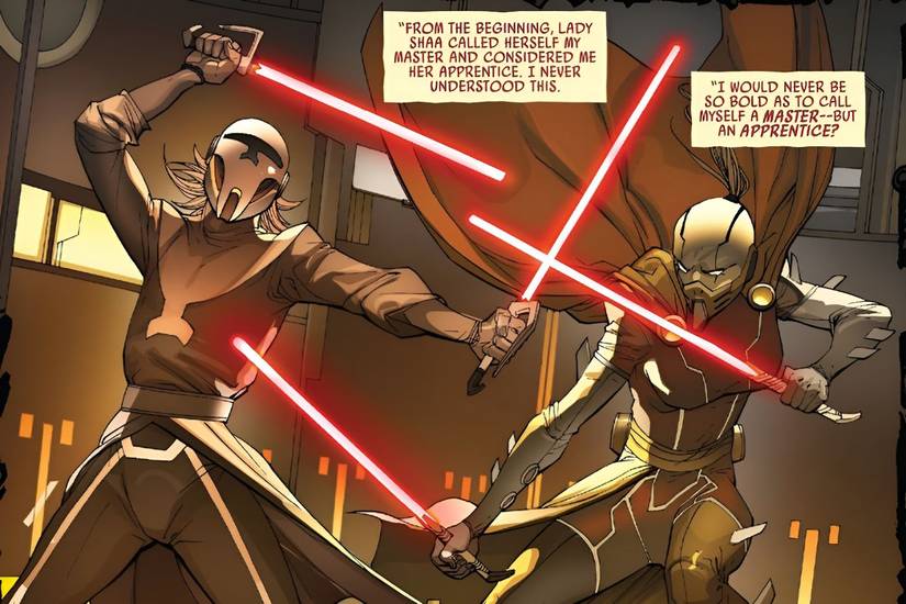 Darth Momin fights his master in a duel to the death.