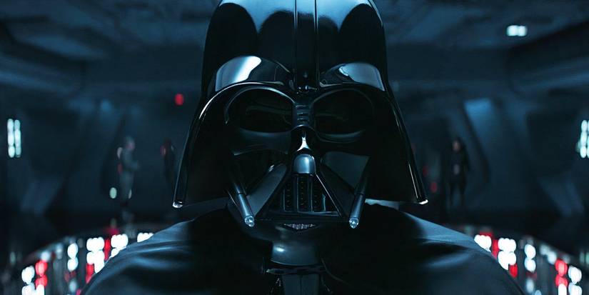 Close-up of Darth Vader's face as he's standing in a Star Destroyer.