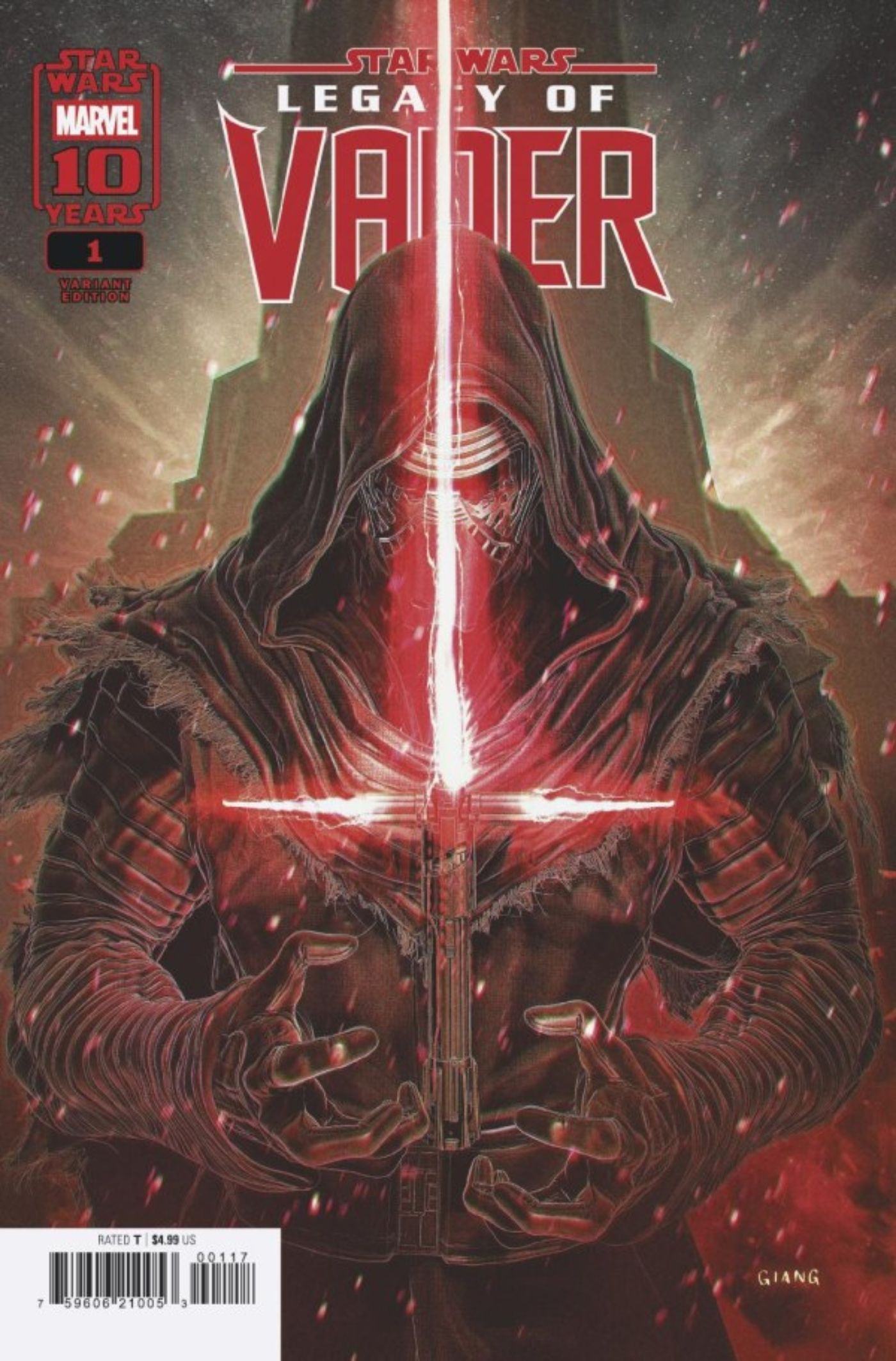  Legacy of Vader #1 cover featuring Kylo Ren igniting his unstable red lightsaber.