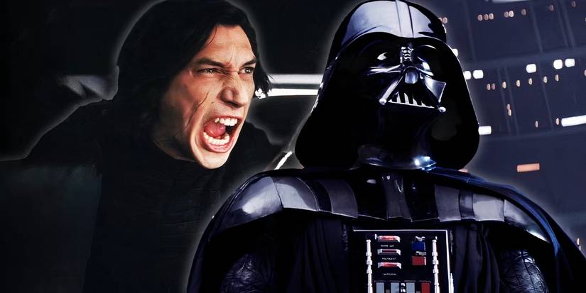 Darth Vader with Kylo Ren screaming behind him.