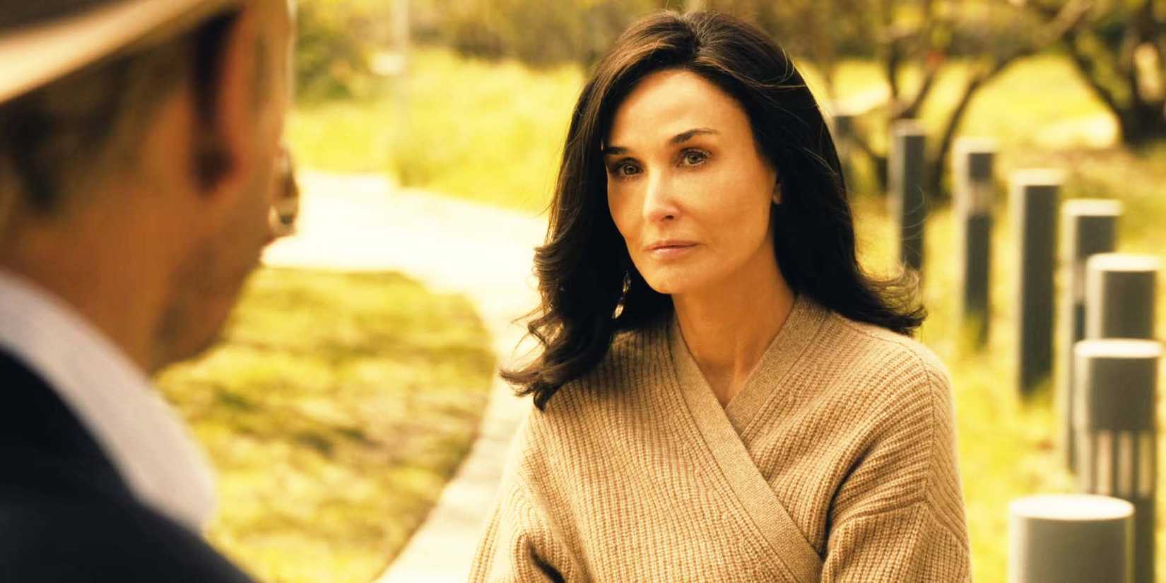 Demi Moore as Cami Miller in Landman season 1, episode 10, talking to Tommy
