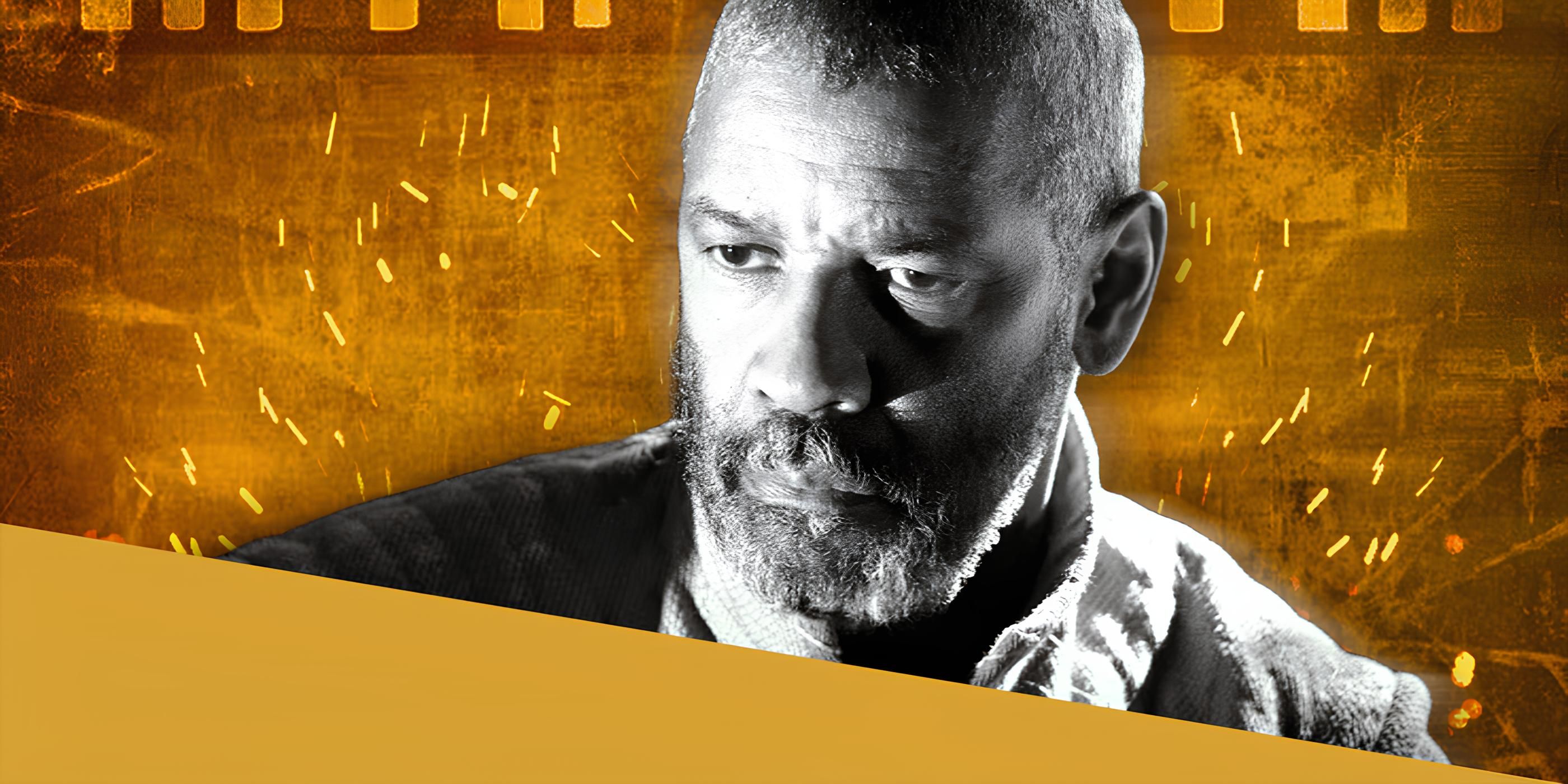 Denzel Washington in Macbeth in Front of a Yellow Film Strip Background