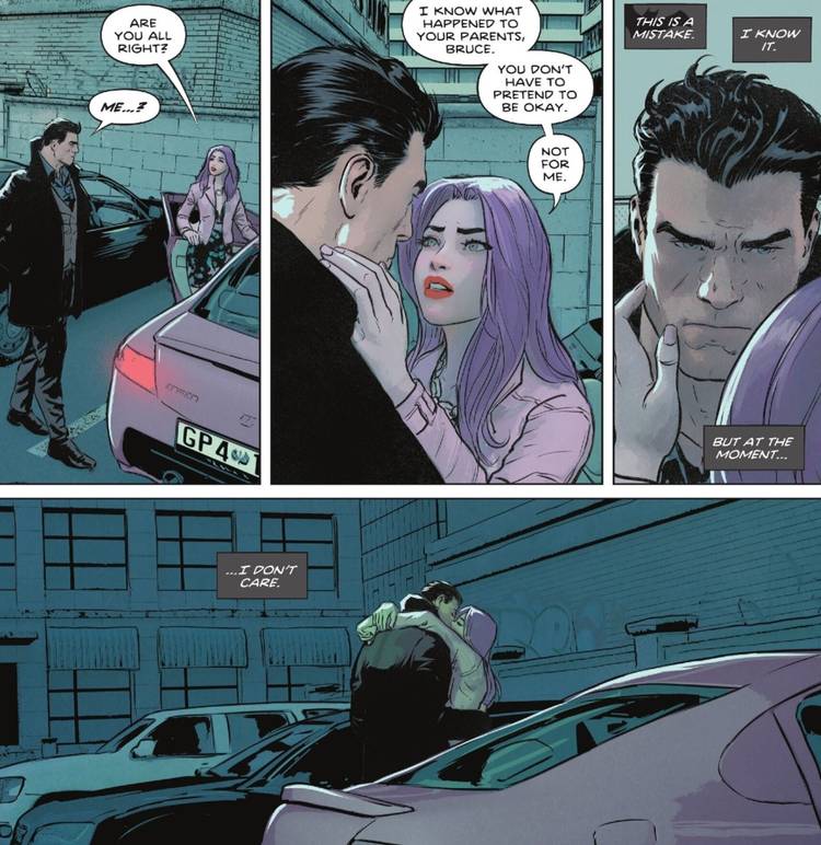 Detective Comics 1092 Bruce Wayne kisses Scarlett after an attempted mugging