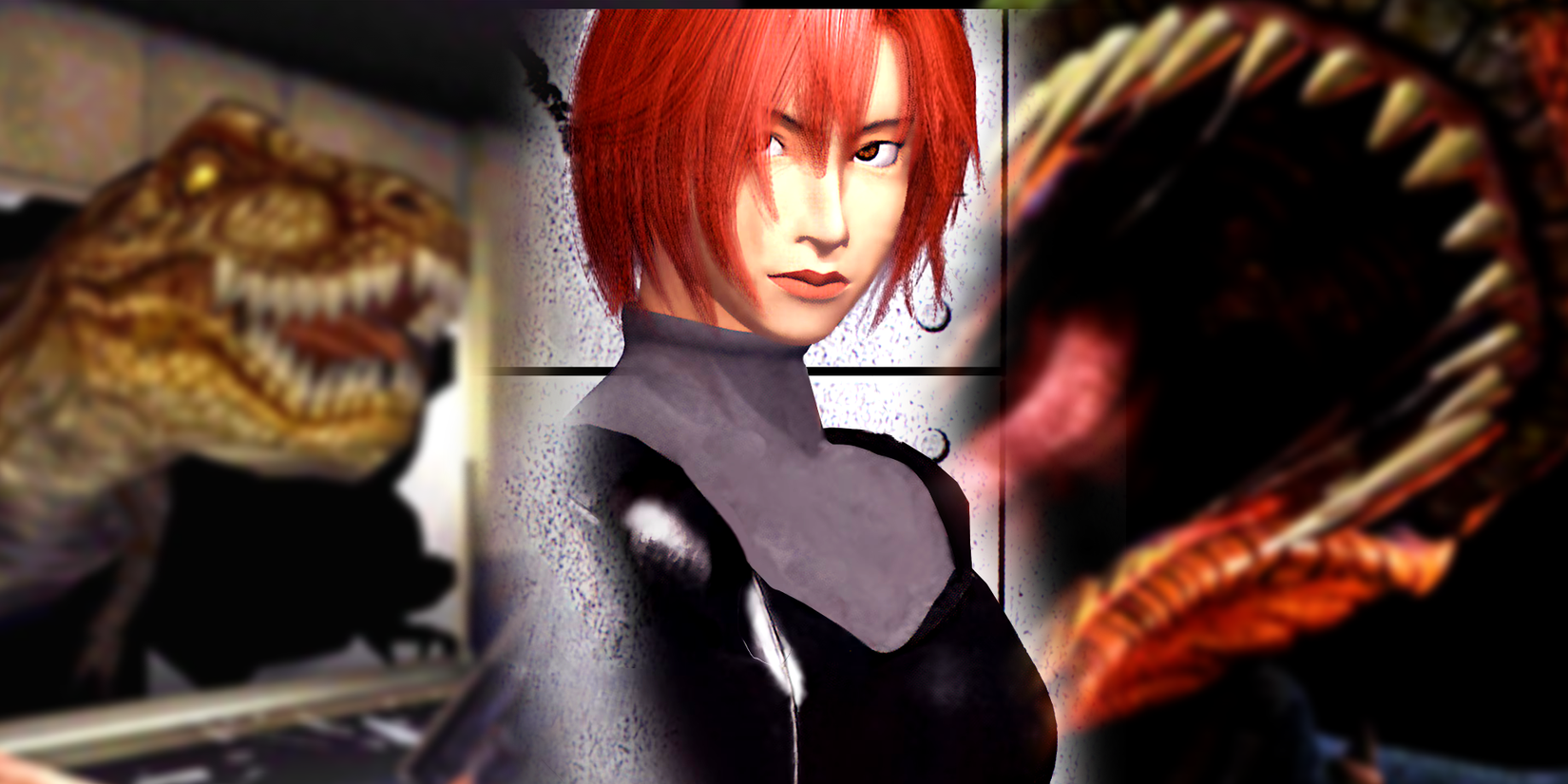Dino crisis regina with two dinosaurs behind her
