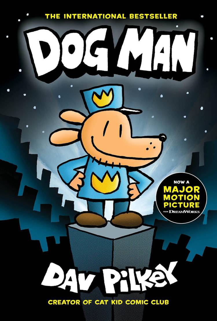 Dog Man standing on top of a building, his hands on his hips