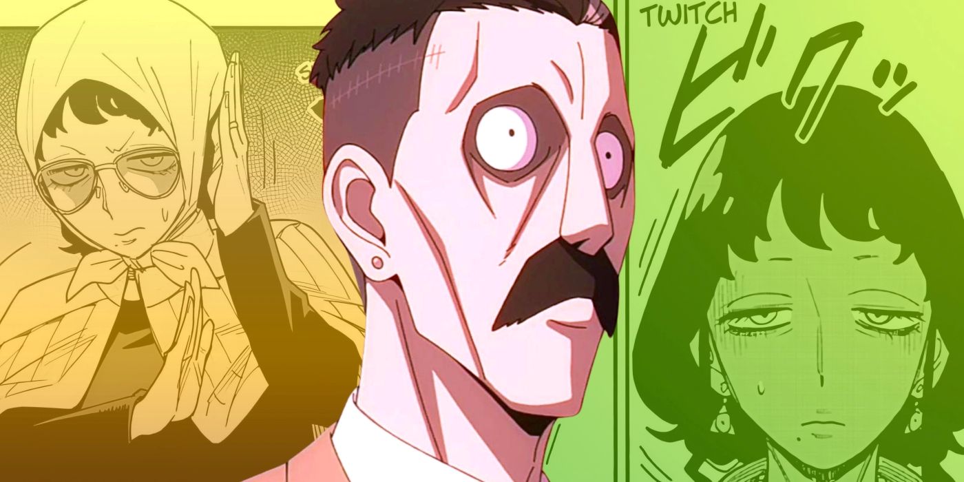 Donovan standing with a blank expression. Behind him, moments of Melinda being scared can be seen.