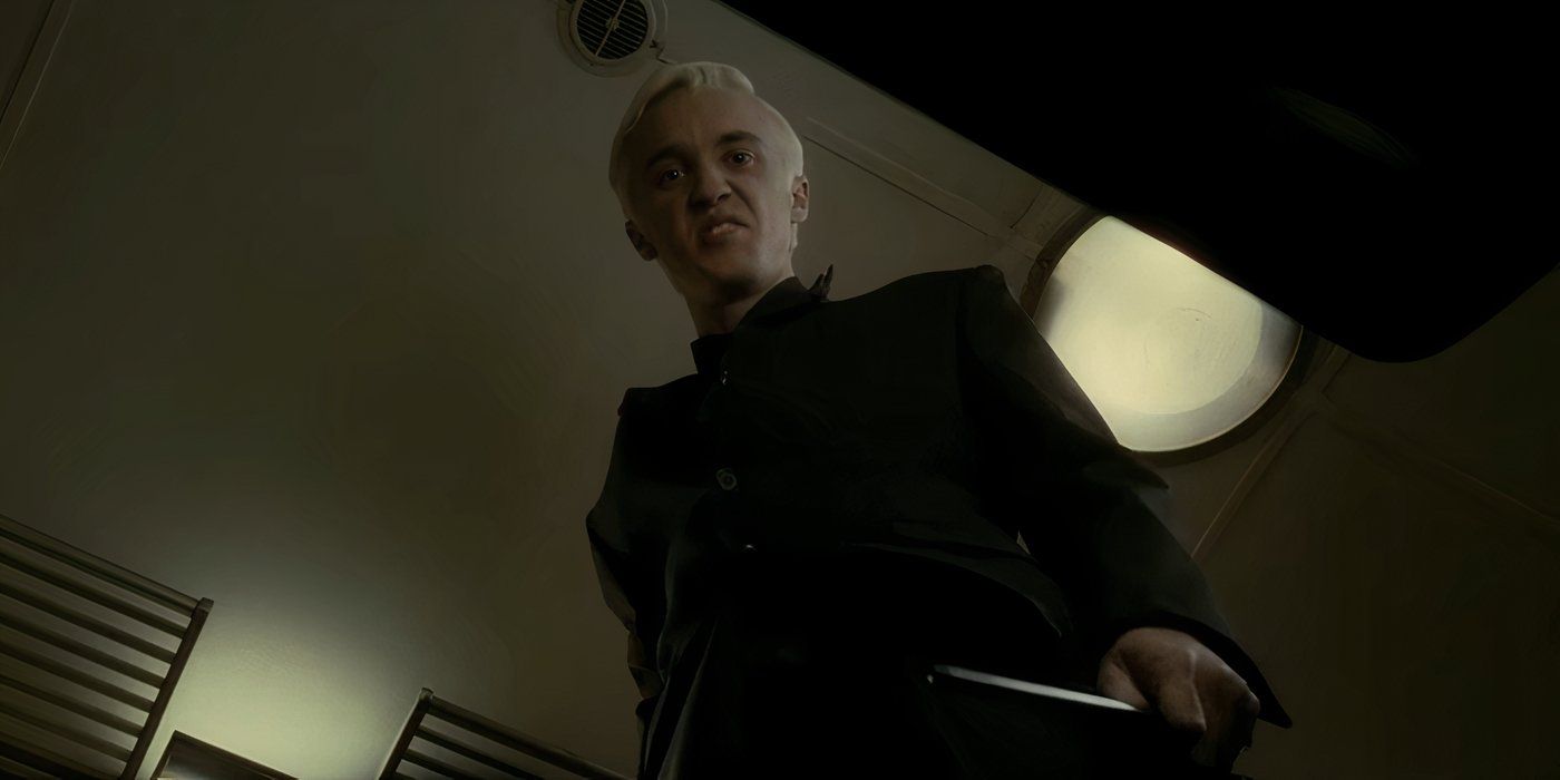 Draco e Harry nella scena del treno in Harry Potter e il Principe Mezzosangue.