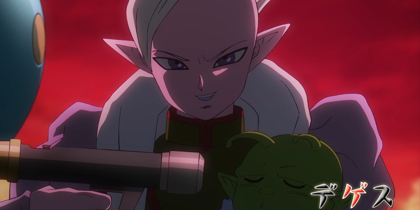 Degesu holds baby Dende hostage at gunpoint.