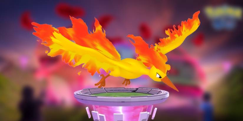 Dynamax Moltres from Pokemon GO on a Power Spot as a Max Battle boss